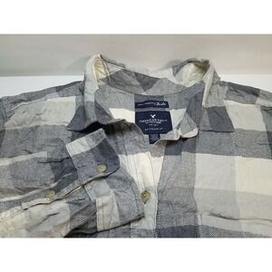 American Eagle Shirt Womens Large Plaid Button Up Boyfriend Flannel Long Sleeve
